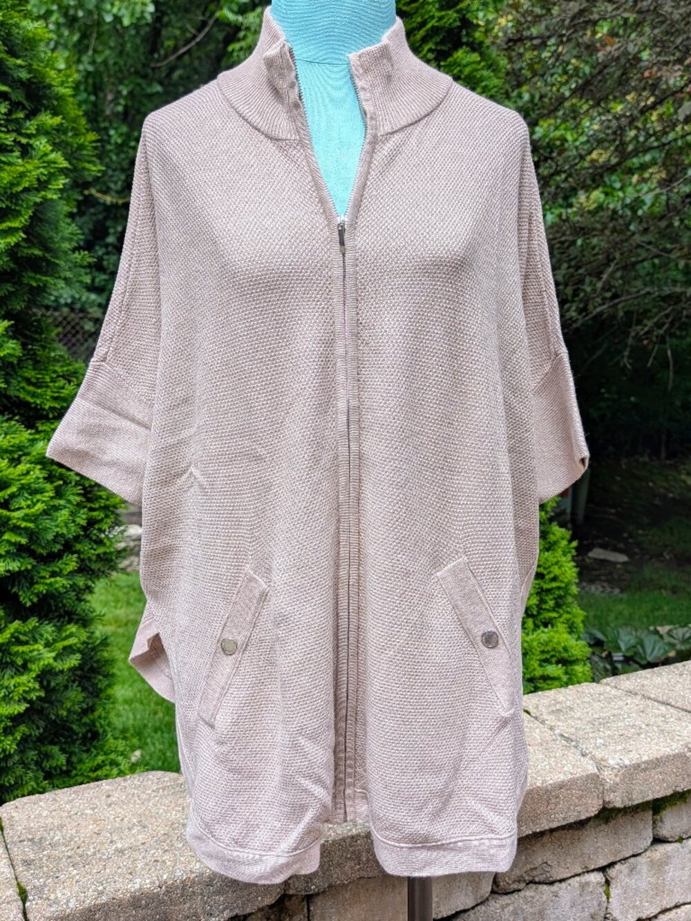 White House Black Market - Knit Sweater Poncho - Tan - Size M - NWT